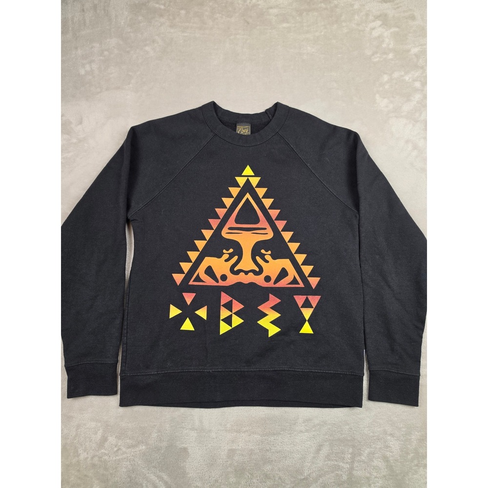 Vintage Obey Sweatshirt Mens S‎ Black Aztec Raglan Streetwear Skate USA Made Y2K